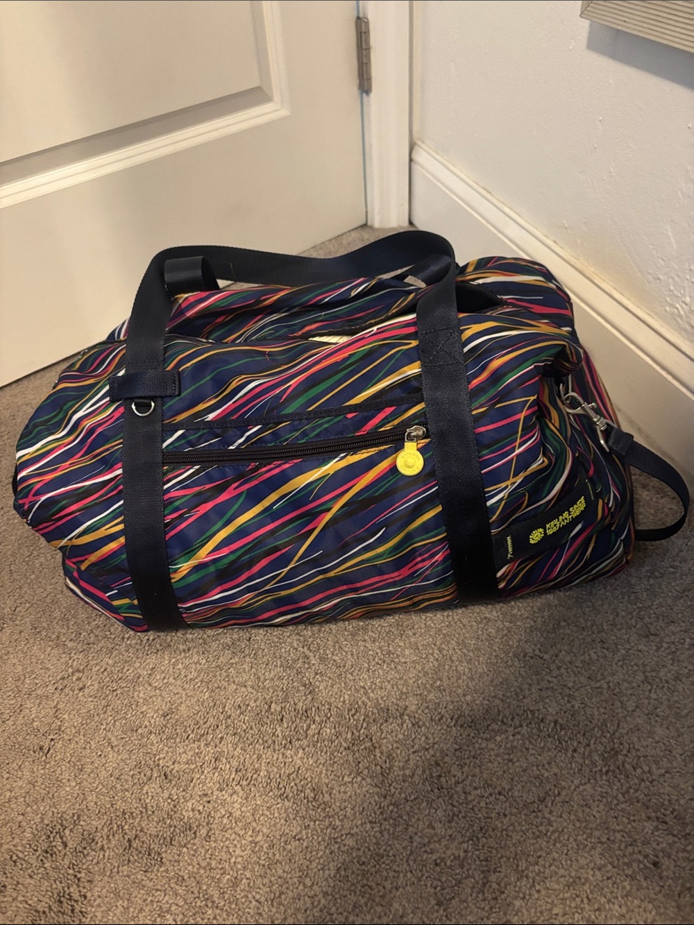 Kipling Duffel with Multicolor Stripe Pattern PERFECT CONDITION